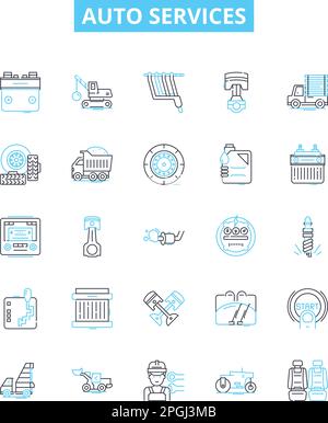 Service centres line vector icons and signs. Centres, Help, Desks ...