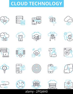 Cloud technology vector line icons set. Cloud, Technology, Computing, Infrastructure, Hosting, Storage, Processing illustration outline concept Stock Vector