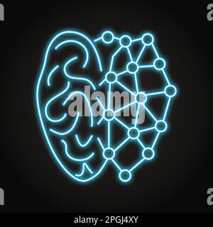 Machine learning neon icon in line style. Human brain and artificial intelligence, information study algorithm. Vector illustration. Stock Vector