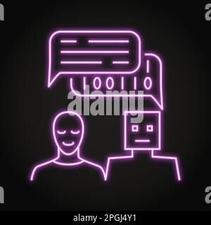 Natural language processing neon icon in line style. NLP symbol, speech processing technology. Human and robot speaking. Vector illustration. Stock Vector