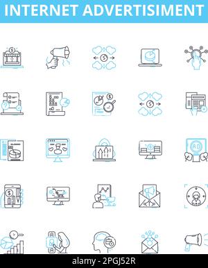 Internet advertisiment vector line icons set. Online, Ad, Advertising, Digital, Promote, Websites, Campaign illustration outline concept symbols and Stock Vector