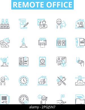 Remote office vector line icons set. Remote, Office, Teleworking, Telecommuting, Home-based, Distributed, Virtual illustration outline concept symbols Stock Vector