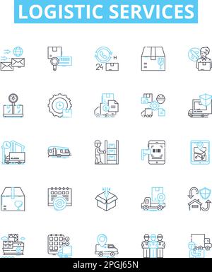 Logistic services vector line icons set. Logistics, Services, Delivery, Shipping, Freight, Management, Supply illustration outline concept symbols and Stock Vector