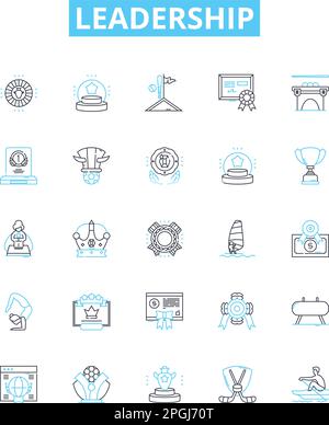 Leadership vector line icons set. Lead, Guide, Manage, Motivate, Direct, Facilitate, Inspire illustration outline concept symbols and signs Stock Vector