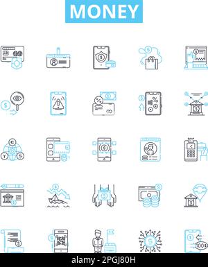Money vector line icons set. Cash, Funds, Riches, Currency, Capital, Wealth, Dough illustration outline concept symbols and signs Stock Vector