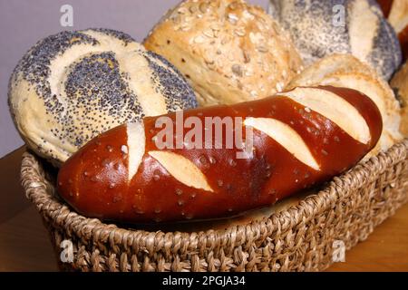 basket with various fresh bread rolls Stock Photo