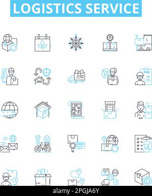 Logistics service vector line icons set. Logistics, Service, Delivery, Shipping, Transport, Storage, Management illustration outline concept symbols Stock Vector