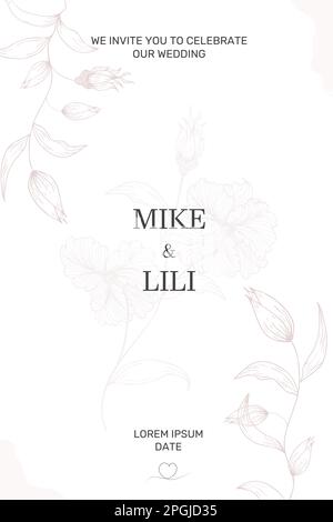 Elegant background, template for invitations, cards, wedding decor with place for text. A delicate floral pattern will successfully complement Stock Vector