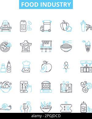 Food industry vector line icons set. Food, industry, production, processing, manufacturing, cultivation, farming illustration outline concept symbols Stock Vector