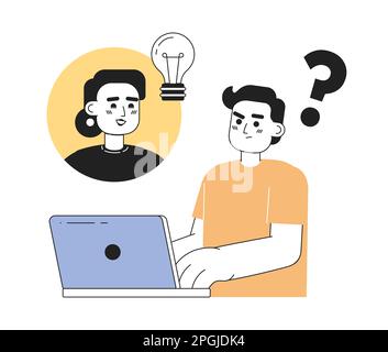 Developers in remote team line concept vector spot illustration Stock Vector