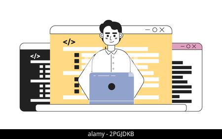 Coding career line concept vector spot illustration Stock Vector