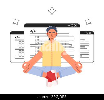 Talented programmer working efficiently line concept vector spot illustration Stock Vector