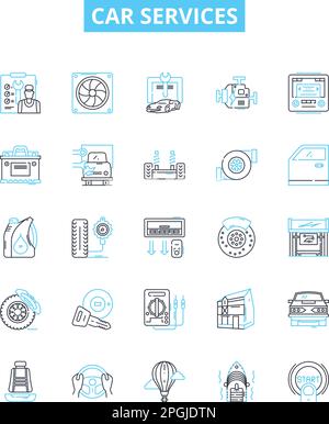 Car services vector line icons set. Car, services, repair, maintenance, oil, change, brakes illustration outline concept symbols and signs Stock Vector