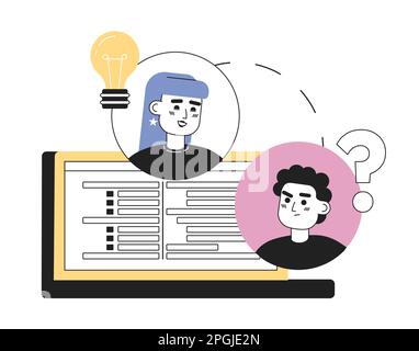 Effective communication in virtual team line concept vector spot illustration Stock Vector
