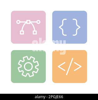 Website, app development buttons linear flat color vector icons set Stock Vector
