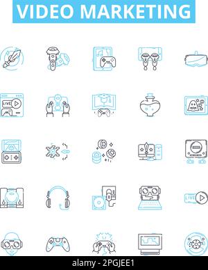 Video marketing vector line icons set. Video, Marketing, Advertising, Promotion, Campaign, Visual, Content illustration outline concept symbols and Stock Vector