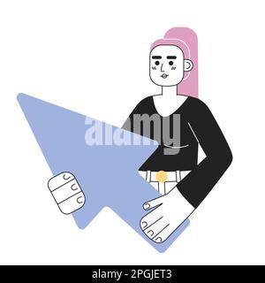 Female user with arrow cursor line concept vector spot illustration Stock Vector