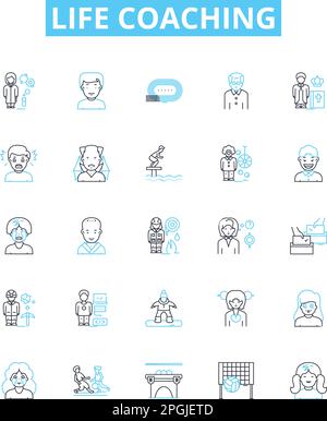 Life coaching vector line icons set. coaching, life, transformation, success, mentoring, self-help, goal-setting illustration outline concept symbols Stock Vector