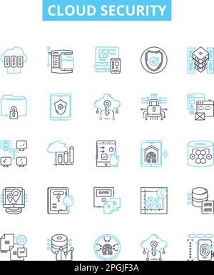 Cloud security vector line icons set. Cloud, security, infrastructure, data, authentication, compliance, encryption illustration outline concept Stock Vector