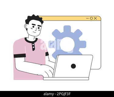 Web developer job line concept vector spot illustration Stock Vector