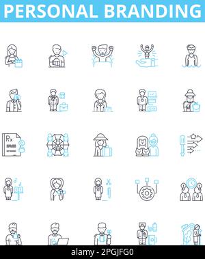 Personal branding vector line icons set. Self-promotion, Networking, Reputation, Identity, Image, Profile, Value illustration outline concept symbols Stock Vector