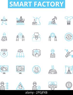 Smart factory vector line icons set. Smart, Factory, Automation, Digital, IoT, Intelligent, Manufacturing illustration outline concept symbols and Stock Vector