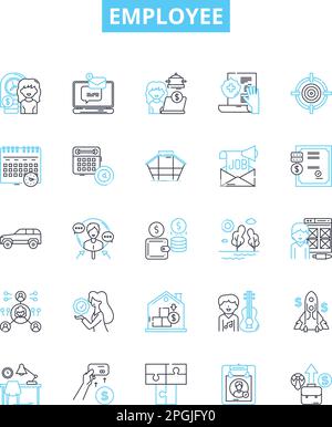 Employee vector line icons set. Worker, Staff, Personnel, Colleague, Associate, Hire, Wage illustration outline concept symbols and signs Stock Vector