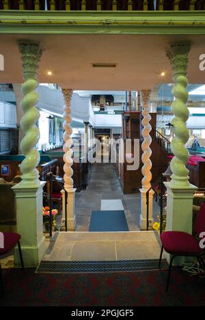 Unusual candy twist carvings in St Mary's church at Whitby Stock Photo