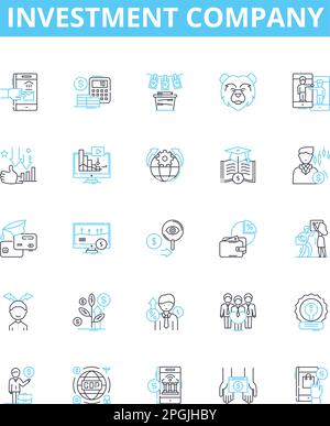 Investment company vector line icons set. Investment, Company, Finance, Fund, Stocks, Wealth, Adviser illustration outline concept symbols and signs Stock Vector