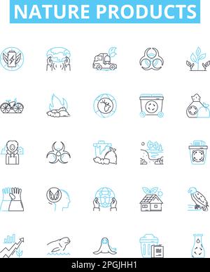 Nature products vector line icons set. Organic, Herbal, Botanical, Plants, Extracts, Essential, Oils illustration outline concept symbols and signs Stock Vector