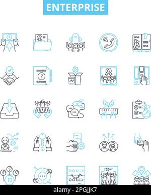 Enterprise vector line icons set. Corporation, Business, Industry, Work, Entity, Management, Commercial illustration outline concept symbols and signs Stock Vector