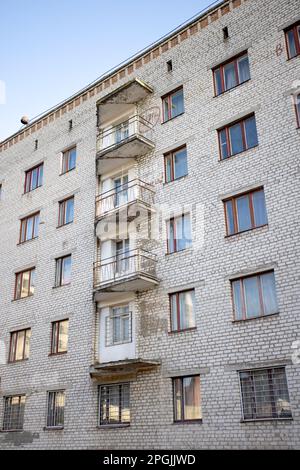 Strange houses poor area where poor live. Destruction of old houses, earthquakes, economic crisis, abandoned houses. Living in broken, uninhabitable h Stock Photo