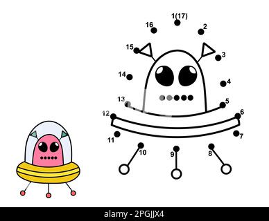 Connect The Dots and Draw Cute alien. Dot to dot puzzle with cartoon ...