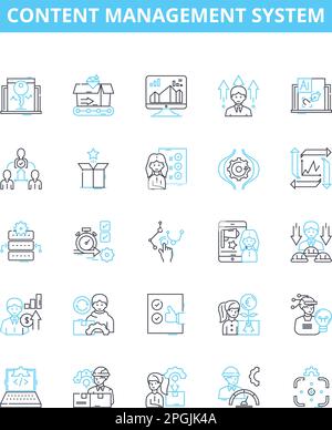 Content management system vector line icons set. CMS, Content, Management, System, Creation, Publishing, Storage illustration outline concept symbols Stock Vector