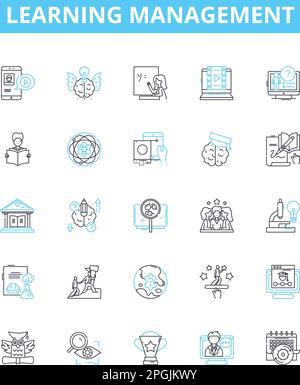 Learning management vector line icons set. Education, Training, Courseware, E-learning, System, Technology, Platform illustration outline concept Stock Vector