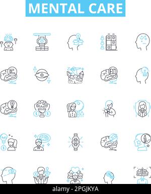 Mental care vector line icons set. Mental, care, therapy, health, counseling, support, wellbeing illustration outline concept symbols and signs Stock Vector