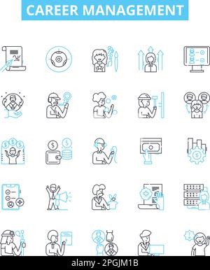 career management vector line icons set. Job, Search, Training, Networking, Resume, Developing, Goals illustration outline concept symbols and signs Stock Vector