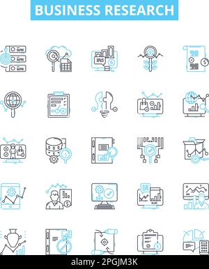 Business research vector line icons set. Business, Research, Analysis, Market, Study, Planning, Survey illustration outline concept symbols and signs Stock Vector