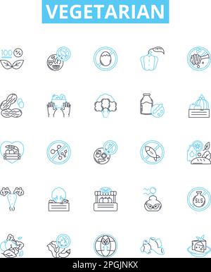 Vegetarian vector line icons set. Vegetarian, plant-based, green, plant-only, veggie, vegan, pulses illustration outline concept symbols and signs Stock Vector