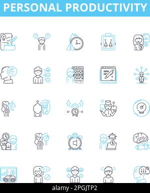 Personal productivity vector line icons set. Productivity, Personal, Time, Management, Goals, Plan, Success illustration outline concept symbols and Stock Vector