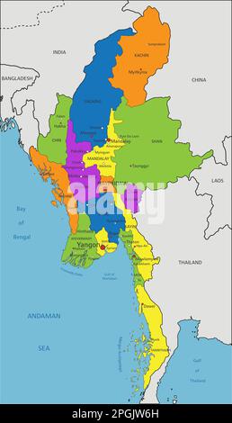 Southeast Asia map - 4 bright color scheme. High detailed political map ...