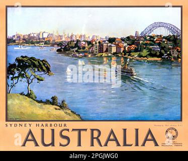 Sydney Harbour. Australia by John William Ashton (1881-1963). Poster published in the 1930s. Stock Photo