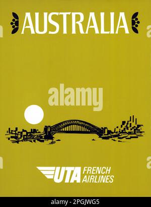 Australia. UTA French Airlines. Artist unknown. Published in the 1960s in France. Stock Photo