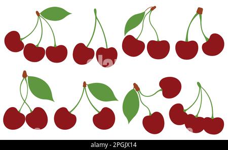 Set of different cherries isolated on white Stock Vector