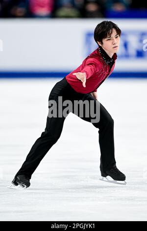 Saitama, Japan. 23rd Mar, 2023. Shoma UNO (JPN), during Men Short Program, at the ISU World Figure Skating Championships 2023, at Saitama Super Arena, on March 23, 2023 in Saitama, Japan. Credit: Raniero Corbelletti/AFLO/Alamy Live News Stock Photo