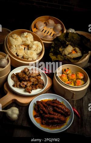 Delicious dim sum, famous cantonese food in asia - Fried fish and ...