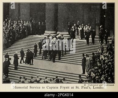 Memorial Service to Captain Fryatt at St. Paul's, London [ Charles Algernon Fryatt (2 December 1872 – 27 July 1916) was a British merchant seaman who was court martialled by the Imperial German Navy for attempting to ram a German U-boat in 1915. When his ship, the SS Brussels, was captured off occupied Belgium in 1916, Captain Fryatt was court-martialled under German military law and sentenced to death for 'illegal civilian warfare'. International outrage followed his execution by firing squad near Bruges, Belgium. In 1919, his body was reburied with full honours in the United Kingdom. ] from Stock Photo