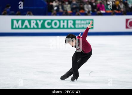 Saitama, Japan. 23rd Mar, 2023. Uno Shoma of Japan performs during the men's short program at the ISU World Figure Skating Championships at Saitama Super Arena in Saitama, Japan, March 23, 2023. Credit: Zhang Xiaoyu/Xinhua/Alamy Live News Stock Photo