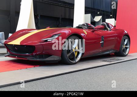 BRUSSELS, BELGIUM-DECEMBER 26, 2022: Ferrari Monza SP2 ('Icona' series) in Autoworld Brussels Stock Photo