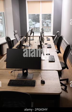 Many modern computers in open space office Stock Photo